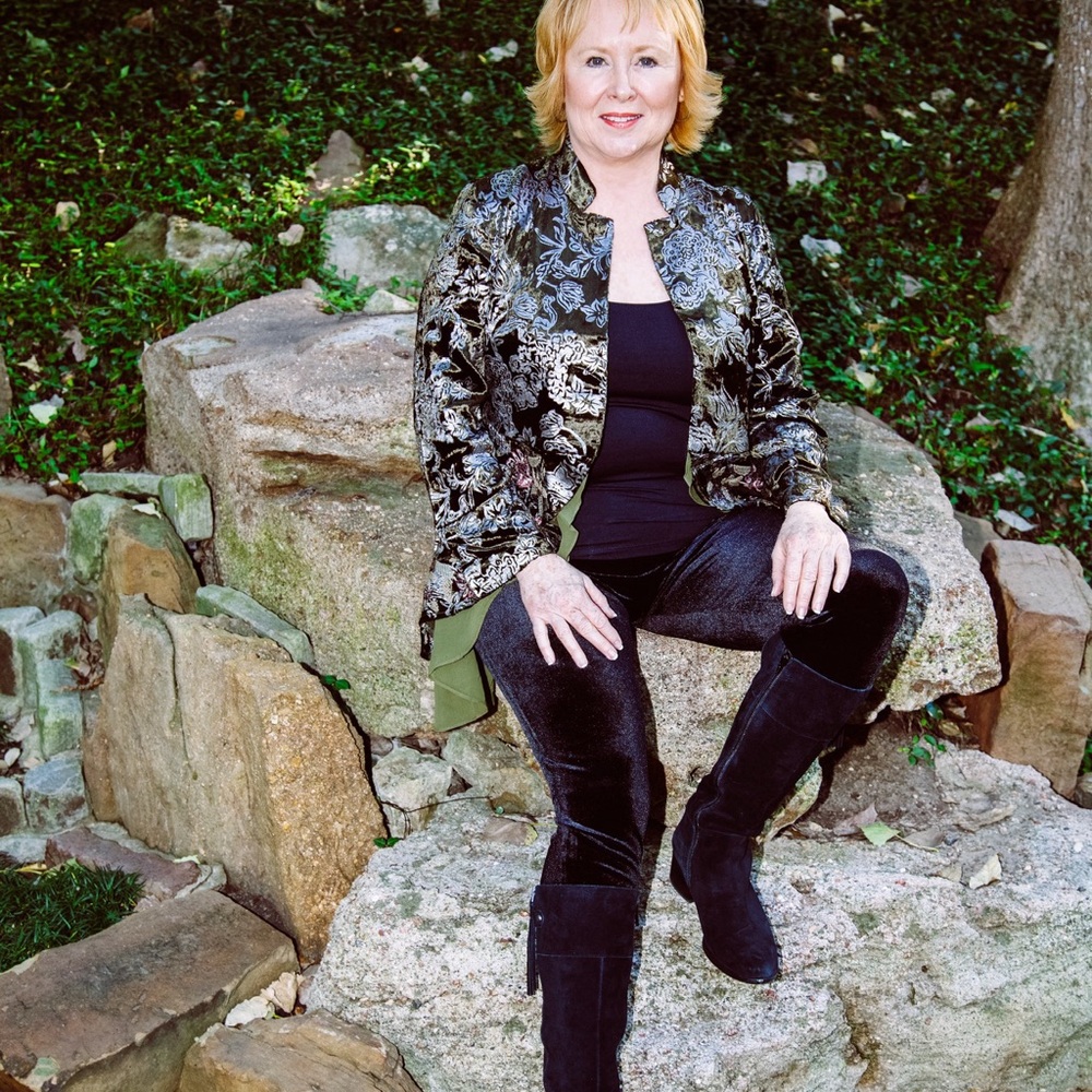Chico's Boho Black, Silver and Green Floral Velvet Blazer